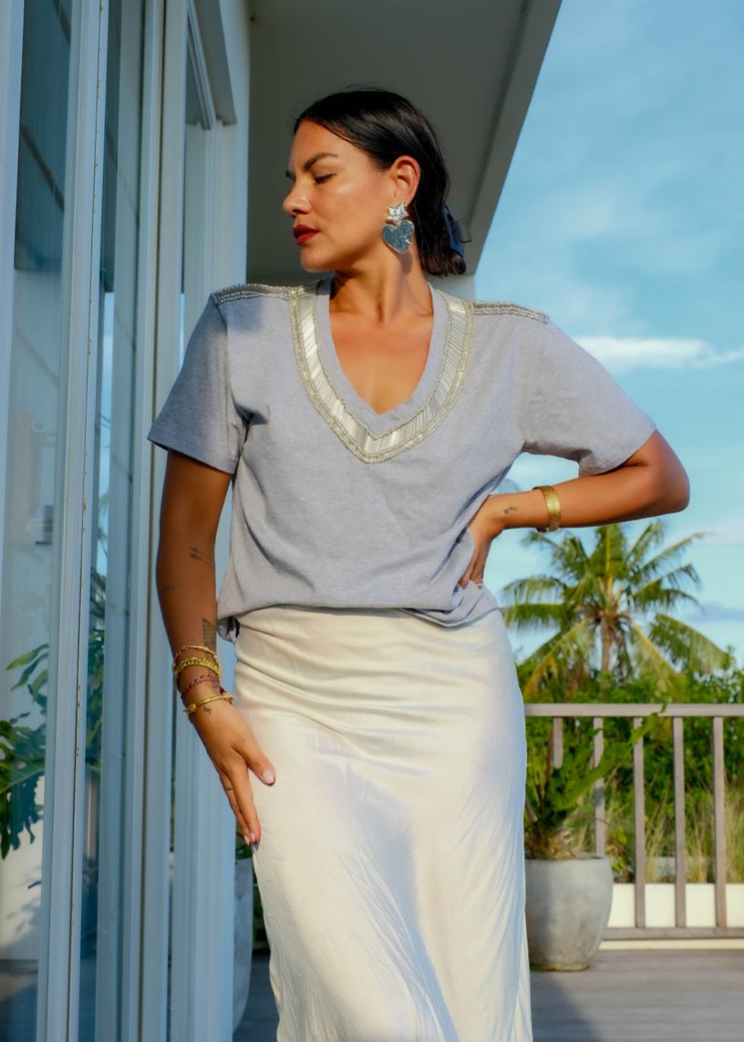 Varsity Rhythm Tee - Grey Marle