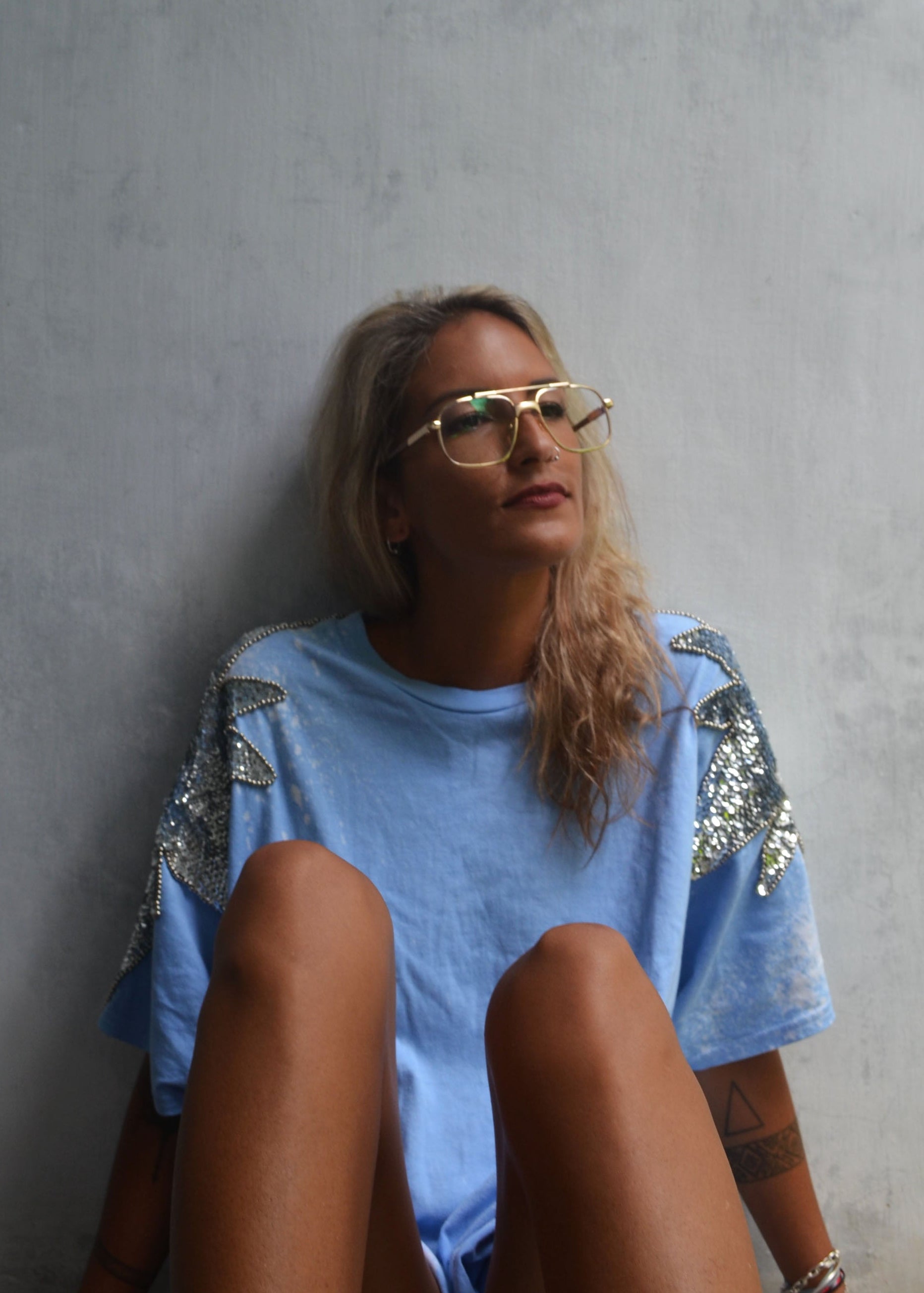 Luna Tee Shirt - Sky + Silver